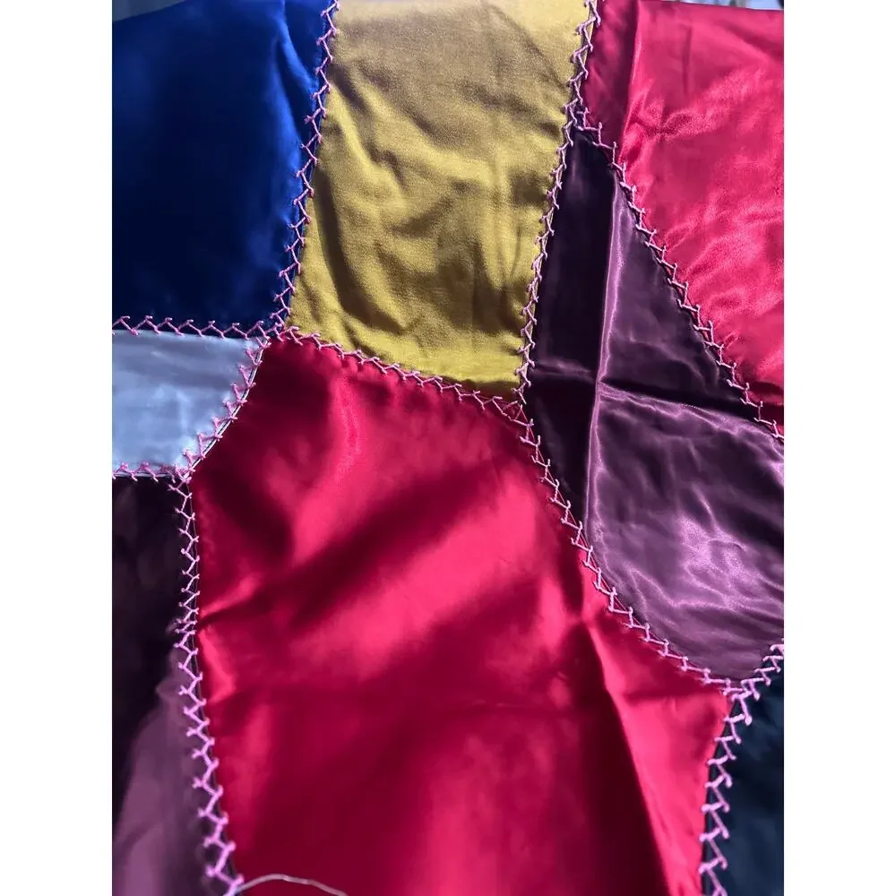 5 Swaths of Crazy Quilt Vibrant Satin Fabric c1930s/40s Individual 24x24”
